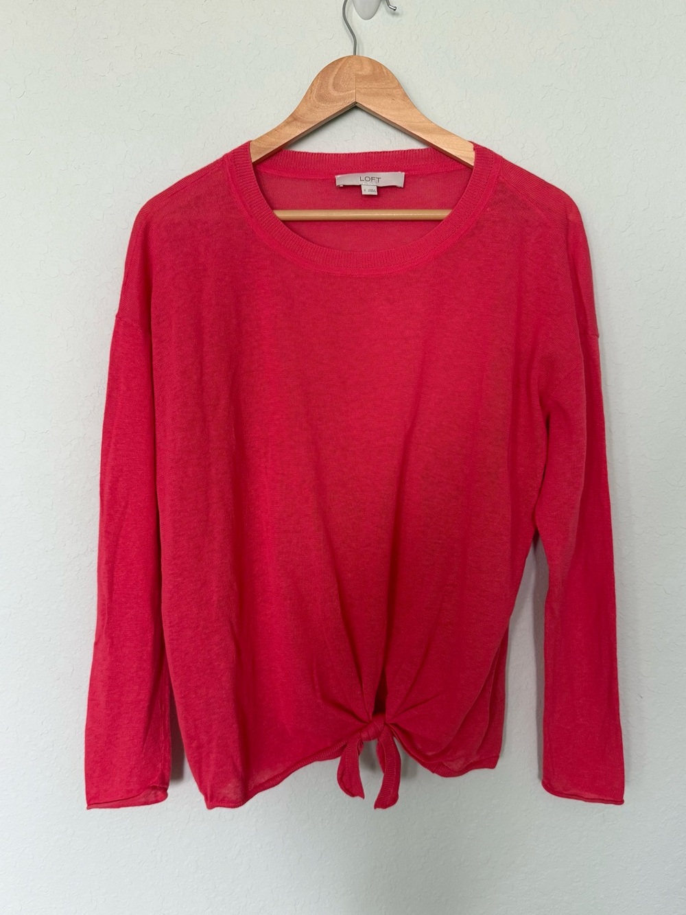 LOFT Linen Blend Dark Pink Lightweight Tie-Front Sweater